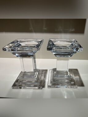 Pair Vintage WATERFORD Crystal “Metropolitan” Pillar Candle Holders.